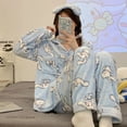 thumbnail image 3 of Sanrio-Pijama de franela de Cinnamoroll para mujer, ropa de dormir de felpa suave, cárdigan, Tops, pantalones, dibujos animados, Melody Kuromi, conjunto de 2 piezas, 3 of 4