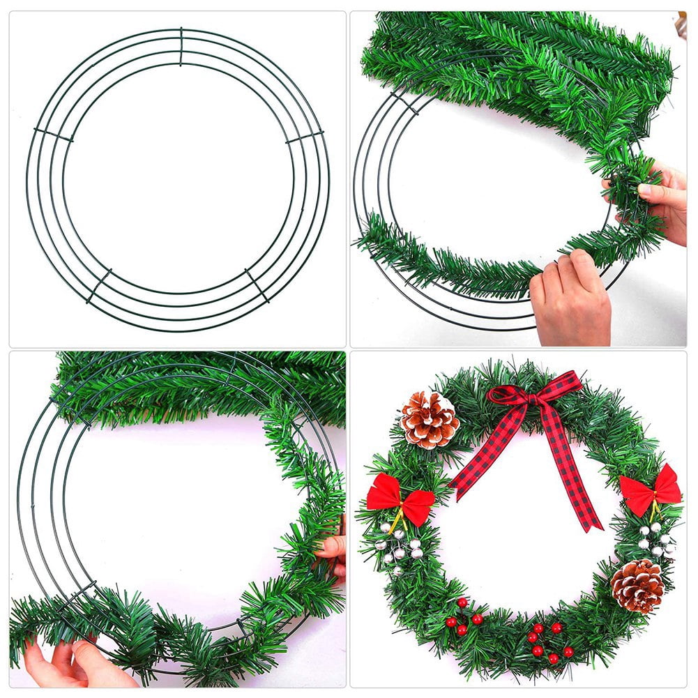 6 Pièces Cadres Couronne Fil Vert Foncé 25 Cm - Anneaux Pour Décoration Saint-Valentin Nouvel An Et Bricolage Créatif