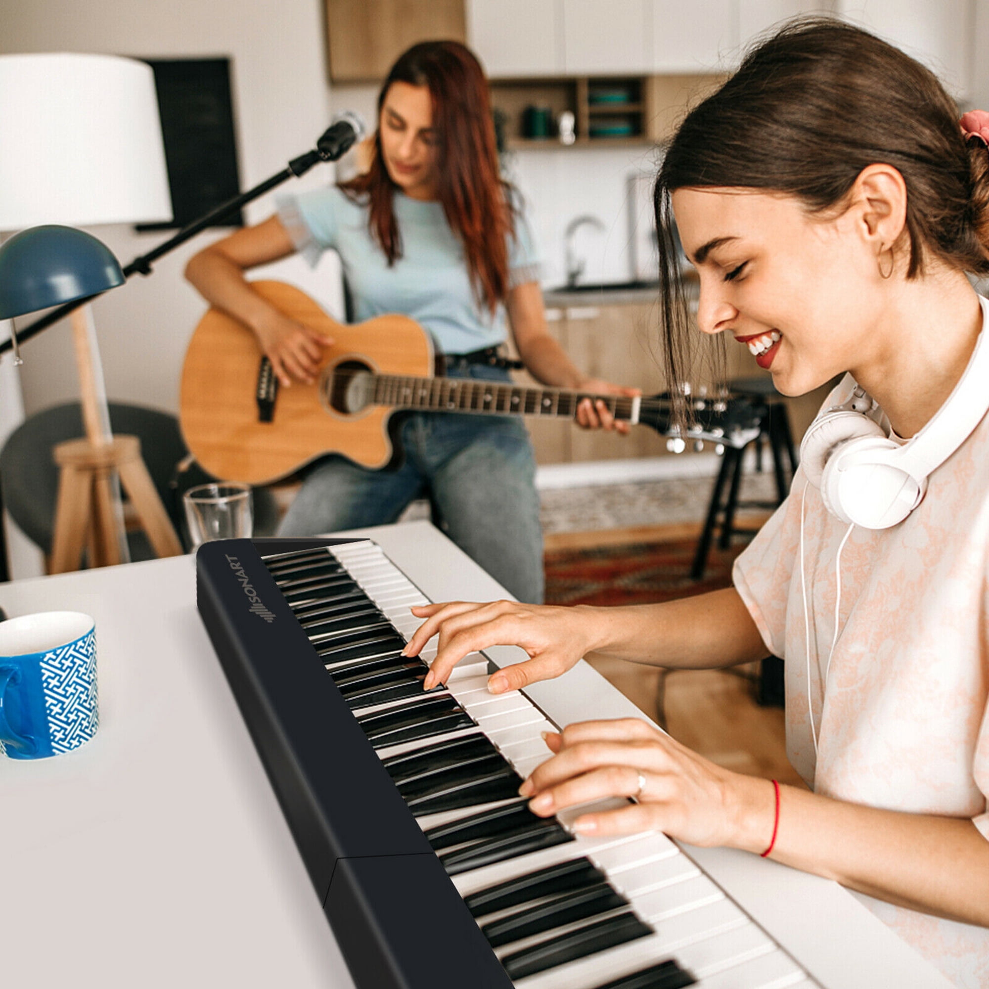 Gymax 88-Key Folding Electric Piano Keyboard Semi Weighted Full Size MIDI Black