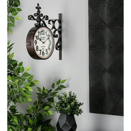 DecMode 15" Black Metal Vintage Style Wall Clock with Scroll Designs