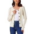 thumbnail image 1 of Suéteres de cárdigan abiertos para mujer INSPIRE CHIC con botones, tejido de cable, de manga larga, abrigos de otoño, talla L, color albaricoque, 1 of 6