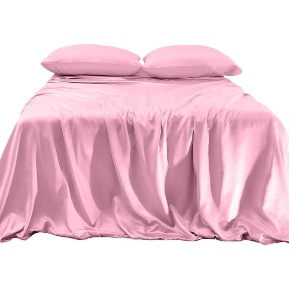 Elegant Comfort Luxurious 4-Piece Silky Satin Sheet Set Cooling Soft Satin Sheet Set, Queen, Light Pink