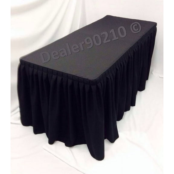 4' Fitted Polyester Double Pleated Table Skirt Cover w/Top Topper Shows BLACK"