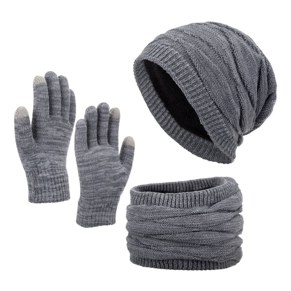 Audhol Hat and Scarf Set for Women Neutral Women Men Solid Color Wool Hat Thickened Warm Ear Protection Cold Knitted Hat Glove Scarf Three Piece Set Scarf and Gloves Set for Women Grey One Size
