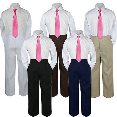 

3pc Coral Sunset Tie Suit Shirt Pants Set Baby Boy Toddler Kid Uniform S-7