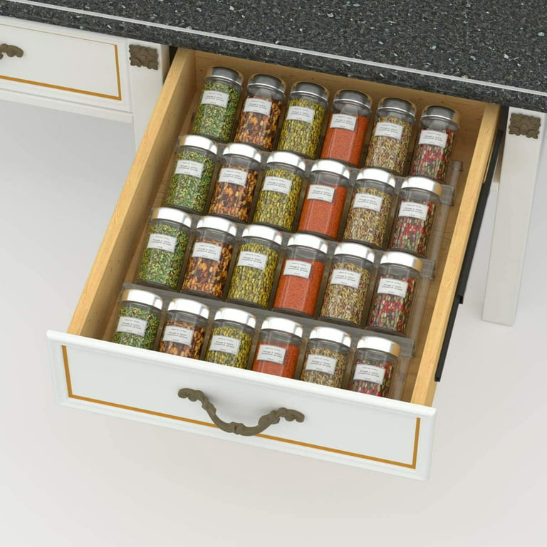 Yakaly Clear Acrylic Spice Drawer Organizer, Expandable 13 to 26 - 4 Tier  2 Sets(8 Pieces) In Drawer Seasoning Jars Insert, Drawer Spice Rack for