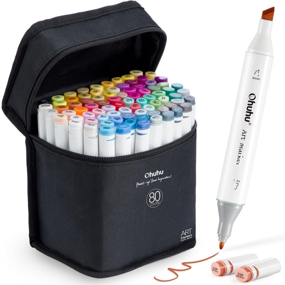 Marcadores de Alcohol Ohuhu 80 Colores Doble Punta Recargables para Adultos