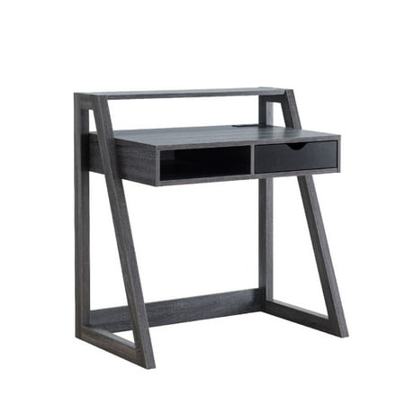 UPC: 0192551818873 | 36 Inch Ethan 1 Drawer Desk  Raised Shelf  Angled Frame  Distressed Gray- Saltoro Sherpi