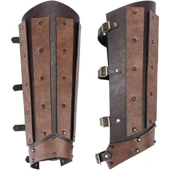 1pair 2PCS Medieval Knight Leg Guards Covers Leather Leg Gaiters Retro Renaissance Legs Armor Steampunk Adjustable Belt Buckle Pirate Armor for Cosplay Costume