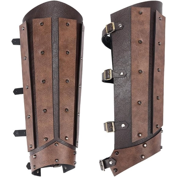 2PCS Medieval Knight Leg Guards Covers Leather Leg Gaiters Retro Renaissance Legs Armor Steampunk Adjustable Belt Buckle Pirate Armor for Cosplay Costume
