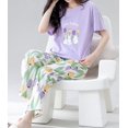 thumbnail image 5 of Cotton Women Pajama Set 2 Pcs Short Sleeve Pullover Top Sleepwear Long PJ Pants, 5 of 8