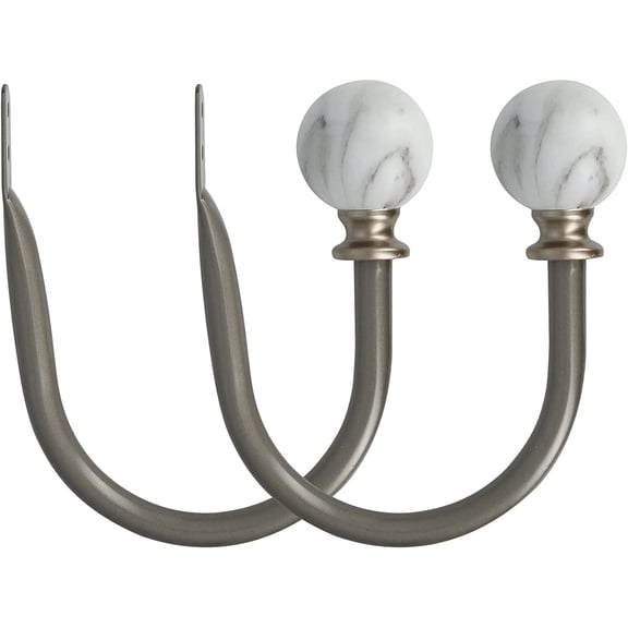 MERIVILLE Set of 2 Decorative White Marble Ball End Window Curtain Holdbacks for Draperies, Gunmetal