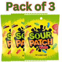 Sour Patch Kids Soft & Chewy Candy 3.6 oz Each Sour Then Sweet Treats Pack of 3