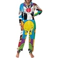 thumbnail image 2 of Looney Tunes Cartoons Men's Hooded Jumpsuit - Zip Up One Piece Pajamas Soft Cozy Winter Warm Plush Loungewear, 2 of 8