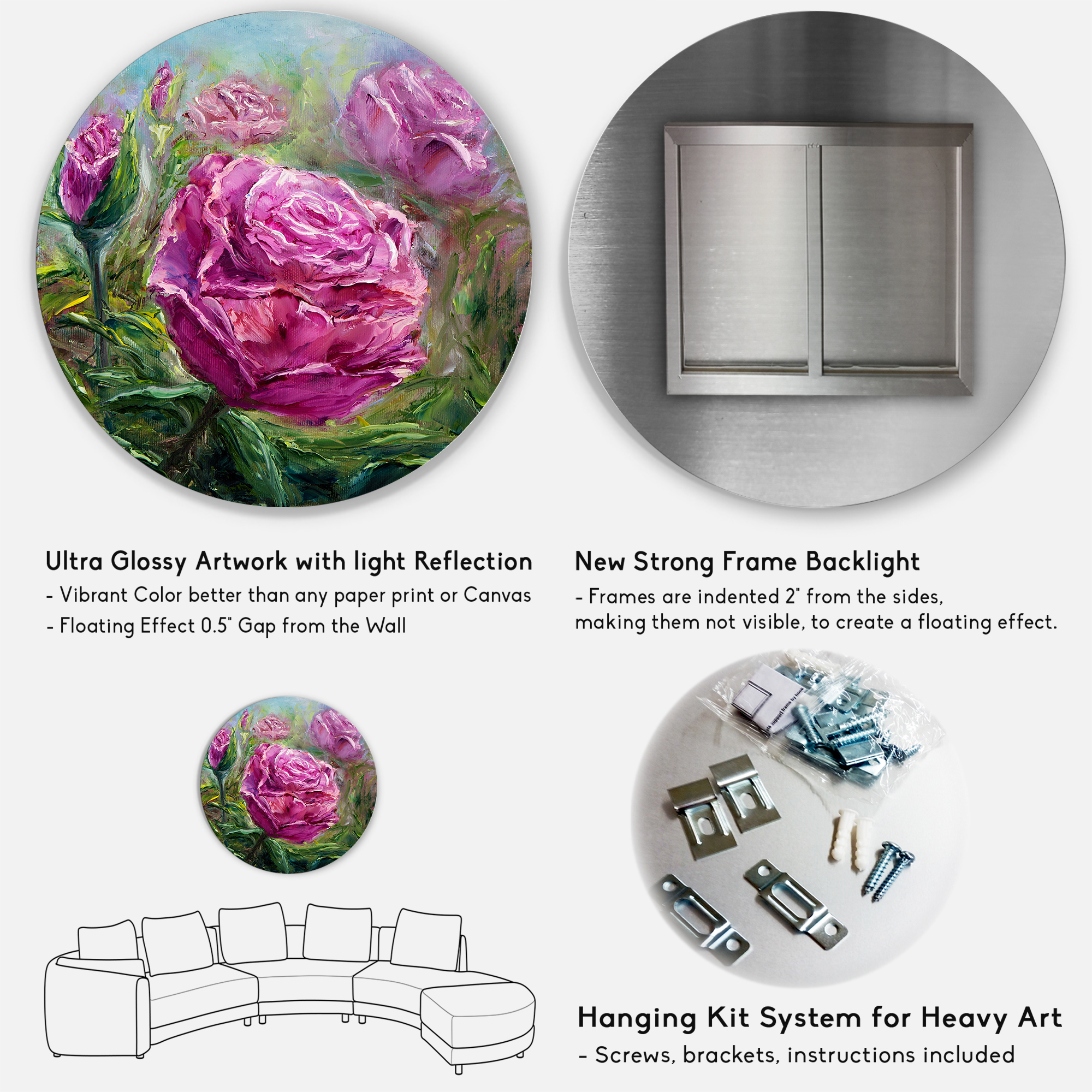 Designart 'Abstract Pink Peonies' Traditional Circle Metal Wall Art 23x23 - Disc of 23