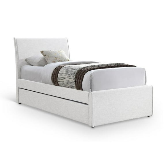 Meridian Furniture Myles Cream Linen Textured Fabric Twin Trundle Bed