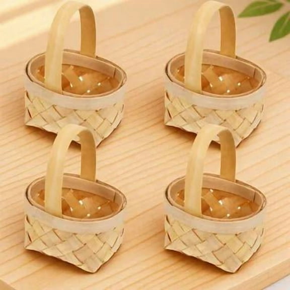 RENACLIPY Set of 4 Small Woven Wood Baskets with Handles for Decor, Storage and Organization