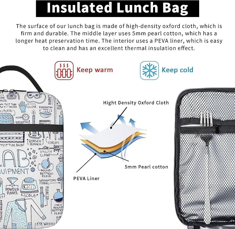 Funny Science Chemistry Lunch Box Insulated Soft Bag Reusable Cooler Bag For Women&Men&Work Picnic Hiking