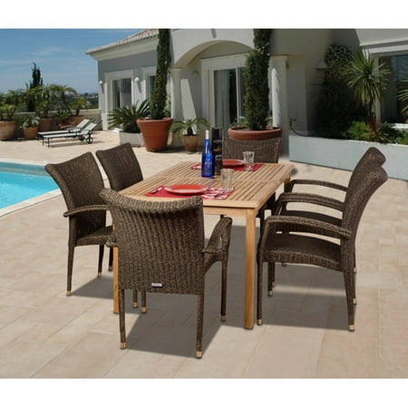 International Home Miami Amazionia Teak/Wicker Wales 7 Piece Dining Set