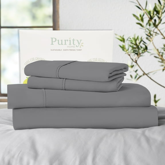 Purity Home Full Bed Sheet Set - 100% Cotton Percale, 400 Thread Count - Cool, Crisp, Breathable & Durable 4-Piece - Dark Grey