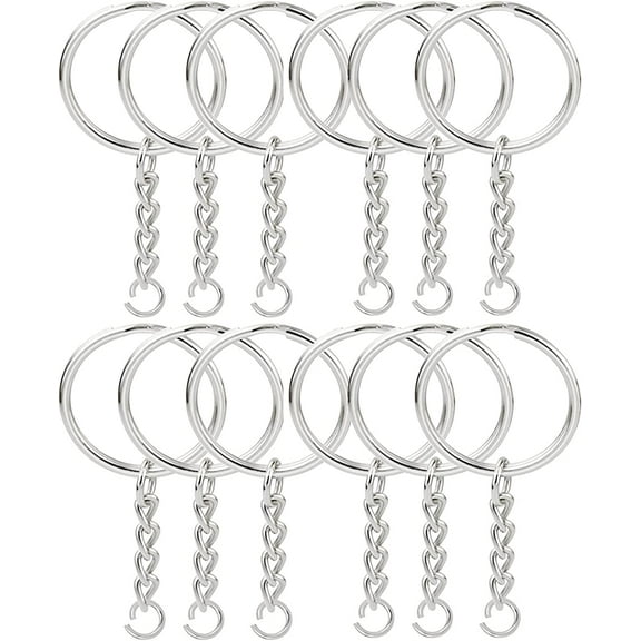 【】100 Set Split Key Rings with Chains and Jumper Rings,1.2 Inch Silver Metal Key Rings with Chain for Crafts