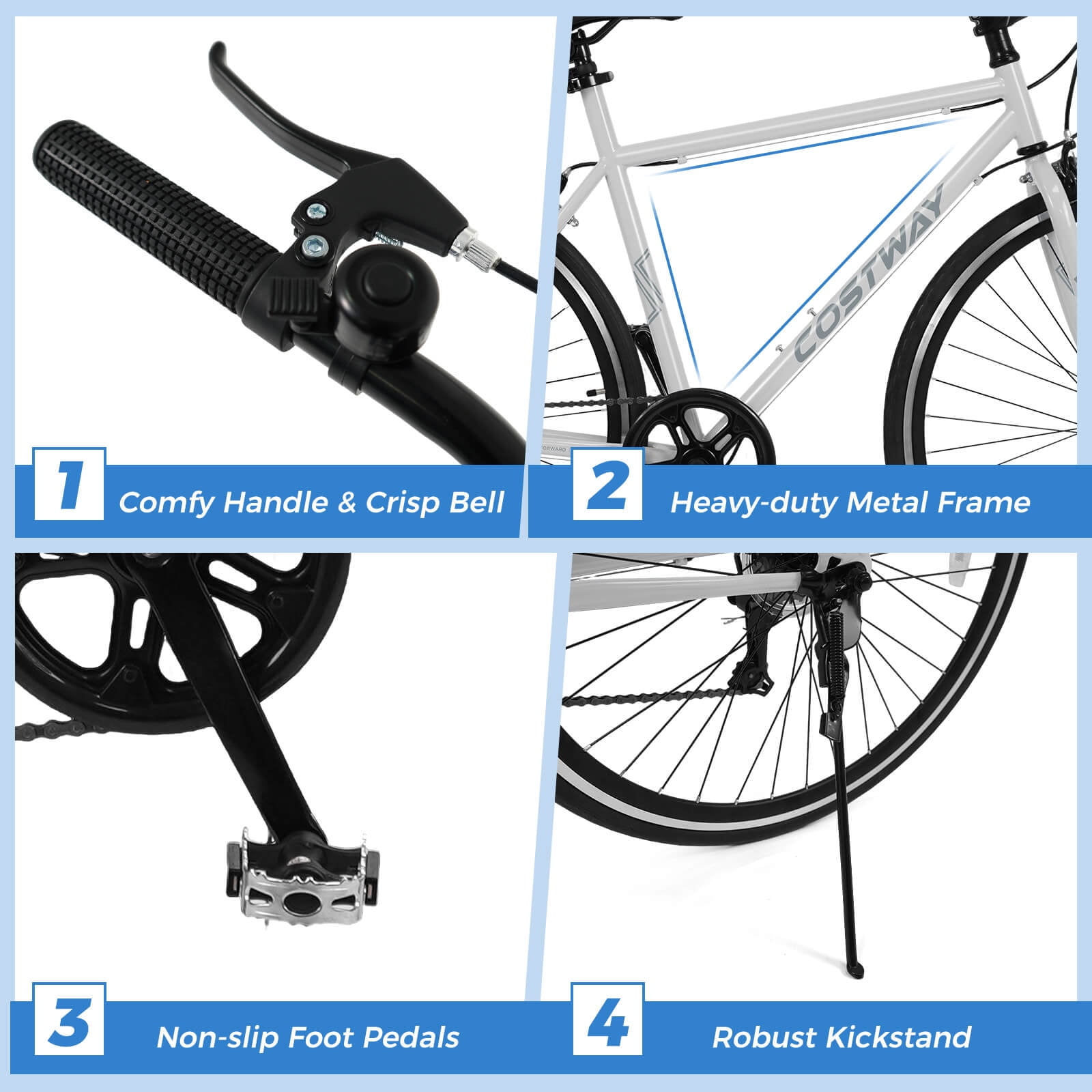 Costway 6-Speed Cycling Bike with All-terrain Rubber Wheels Dual Brakes Adjustable Saddle Gray