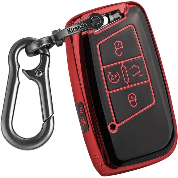for Volkswagen Key Fob Cover,TPU Protection Case with Keychain | Key Case/Skin,5 Buttons Compatible with VW Tiguan Atlas Jetta Passat Golf Alltrack Remote Key(Red)
