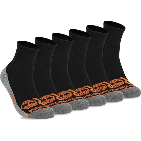 Timberland PRO Moisture Control Mens High Quarter Socks with Arch Support and Cushioned Footbed (6 Pairs) - BLACK