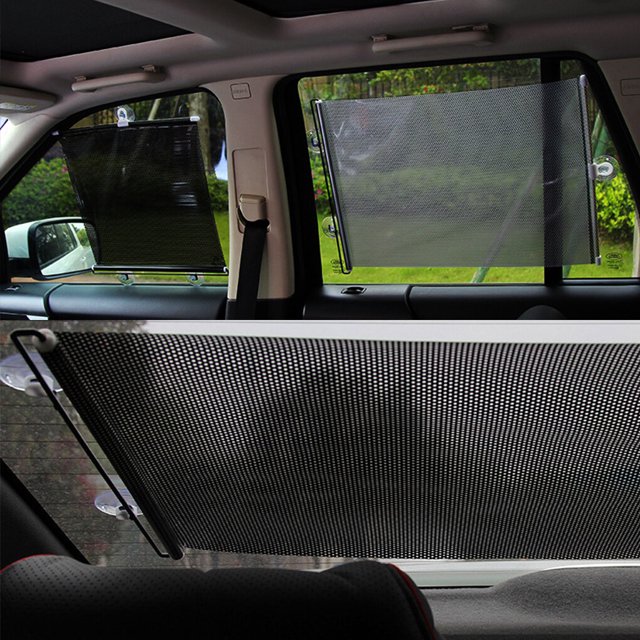 2pcs Car Sunshade Curtain Retractable Front/Back Strong Load-bearing Suction Windshield Sun Block Cover Windscreen Sunscreen Cars Accessories Black 50*125
