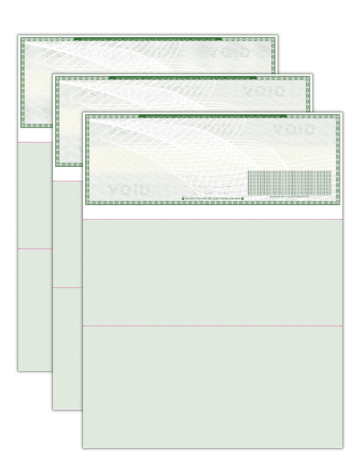 Compuchecks 2000 High Security Blank Check Stock - Checks on Top Two Perforated Vouchers on Bottom Compatible with QuickBooks, & Laser or Inkjet Printers, Check Paper Weight # 70 (Green Art Deco)