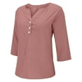 thumbnail image 5 of HomeGardon 3/4 Sleeve T Shirts for Women,Women's Cotton and Linen Top Fashionable Solid Color Button Up Shirt Women's V-neck Loose T-shirt Top Sleeve V-neck Top/shirt,S-XXXL, 5 of 5