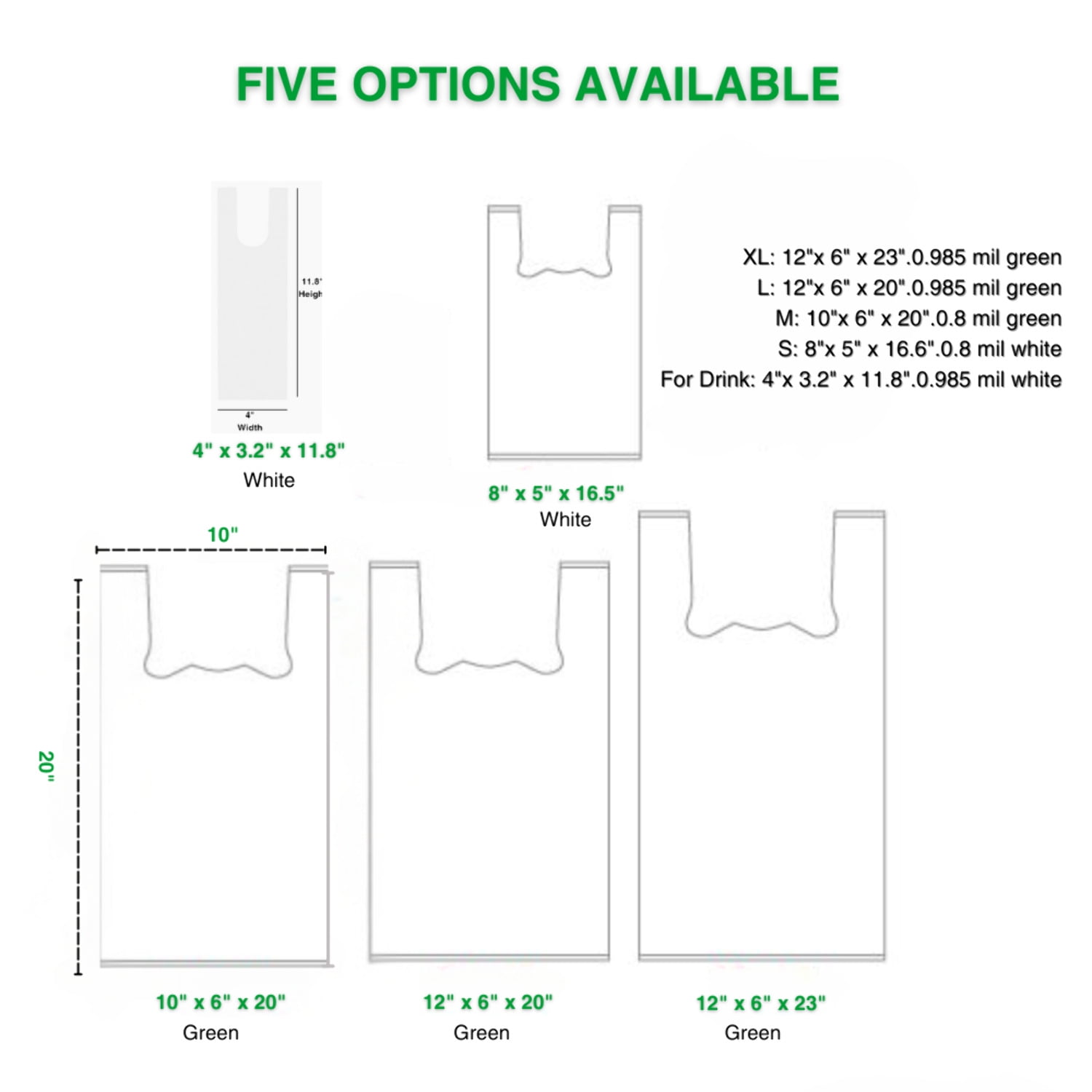OrangeBio Medium-size Compostable Shopping Bags | 500 Count | 20 Lbs | 10" x 6" x 20"