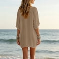 thumbnail image 4 of Omexry Vacation Dresses Women's Solid Color Half Sleeve Collared Mini Dress Casual Summer Dress, 4 of 9