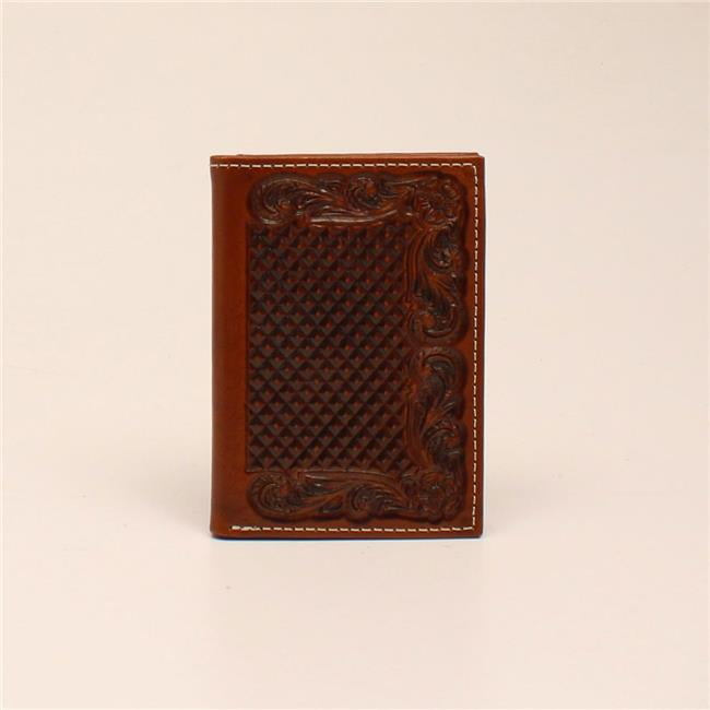 Tan Baksetweave and Floral Embossed With Ariat Mens Leather Bifold Money Clip