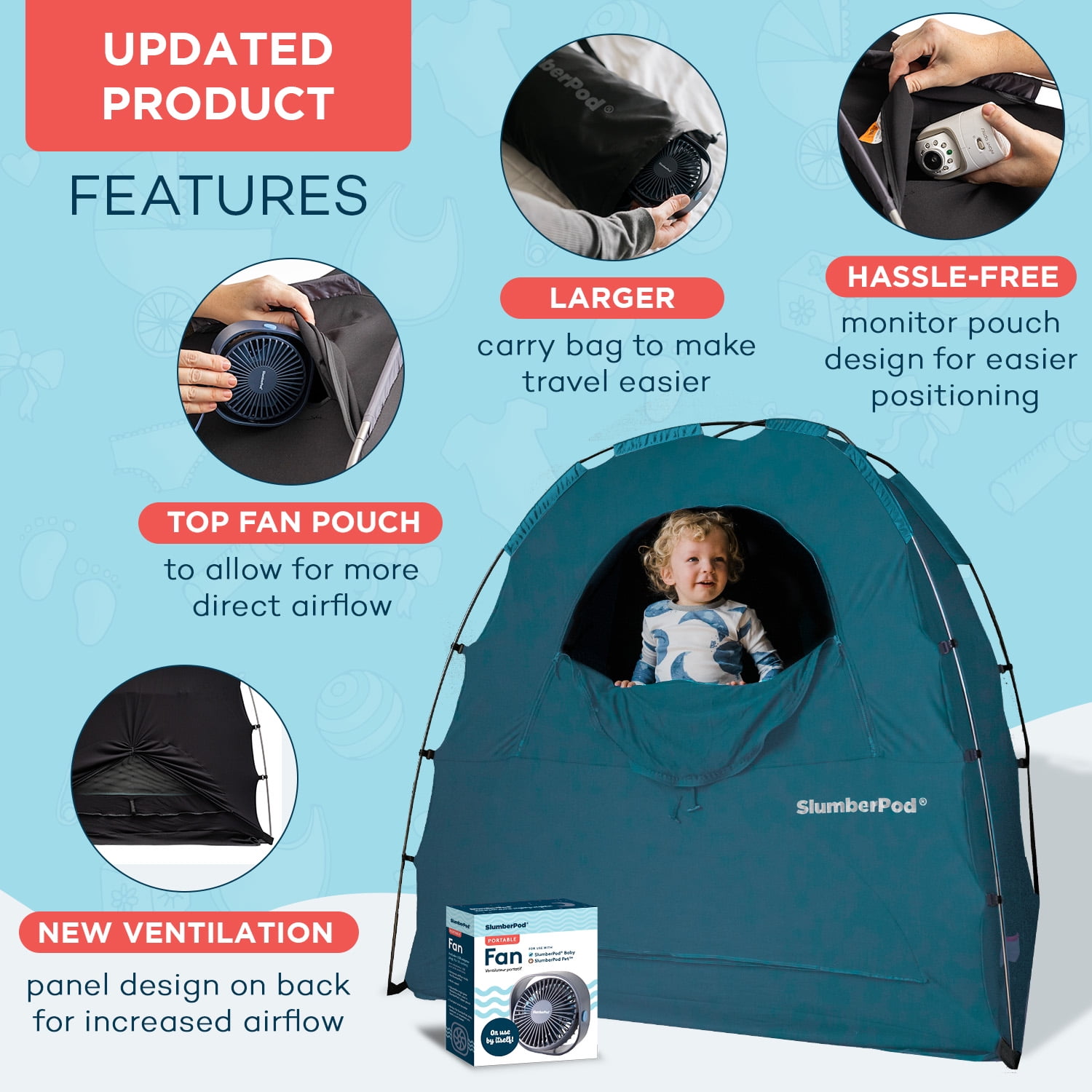 SlumberPod with Fan The Official Blackout Sleep Tent for Pack N Play, Babies and Toddlers, Black