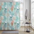 thumbnail image 3 of Teal Jellyfish Starfish Shower Curtain, Summer Beach Coral Shell Blue Waterproof Shower Curtain Set with 12 Hooks Lightweight Bath Curtains Fabric Bathroom Decor 48x72 Inches, 3 of 9