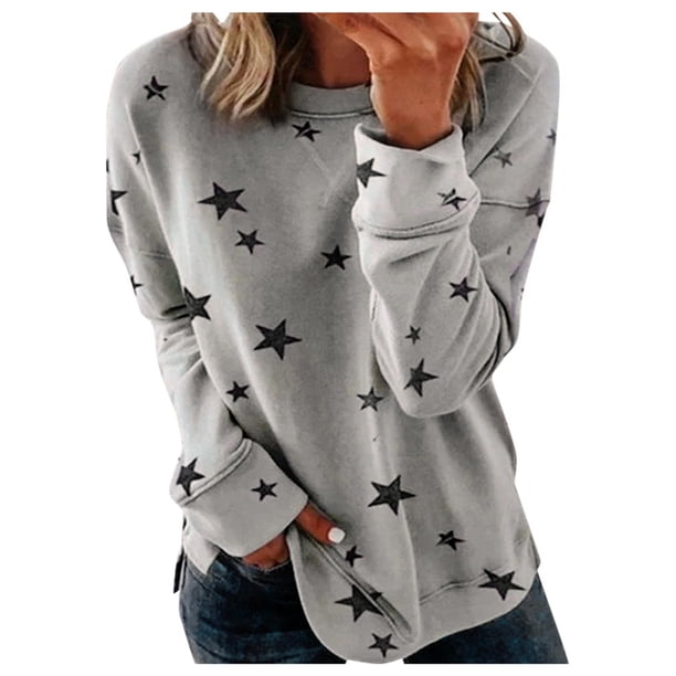 Moda mujer imprimir manga larga cómoda transpirable o-cuello camisa Tops Fridja ghj987+1398