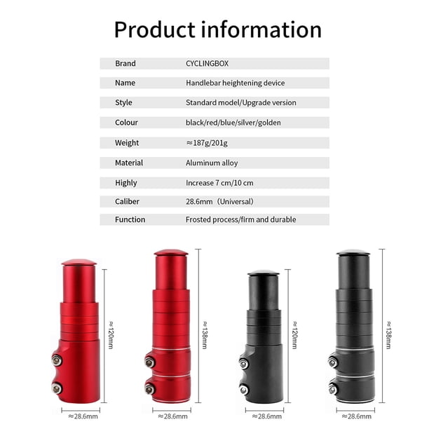 Ciclismo Adaptador de extensión de manillar elevador de vástago delantero de bicicleta de aluminio (rojo 138 mm) Likrtyny Para estrenar