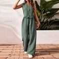 thumbnail image 2 of CIENVNSTG 2 Piece Sets for Women Dressy Summer Korean Fashion Button V Neck Crop Vest Blazer Wide Leg Pants Suit Linen Cotton Matching Work Office Outfits Green L, 2 of 5