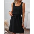 thumbnail image 4 of Women'S Waffle Knit Belted Tank High Waisted Dresses Square Neck Sleeveless Summer Short Dress Black XXL, 4 of 9