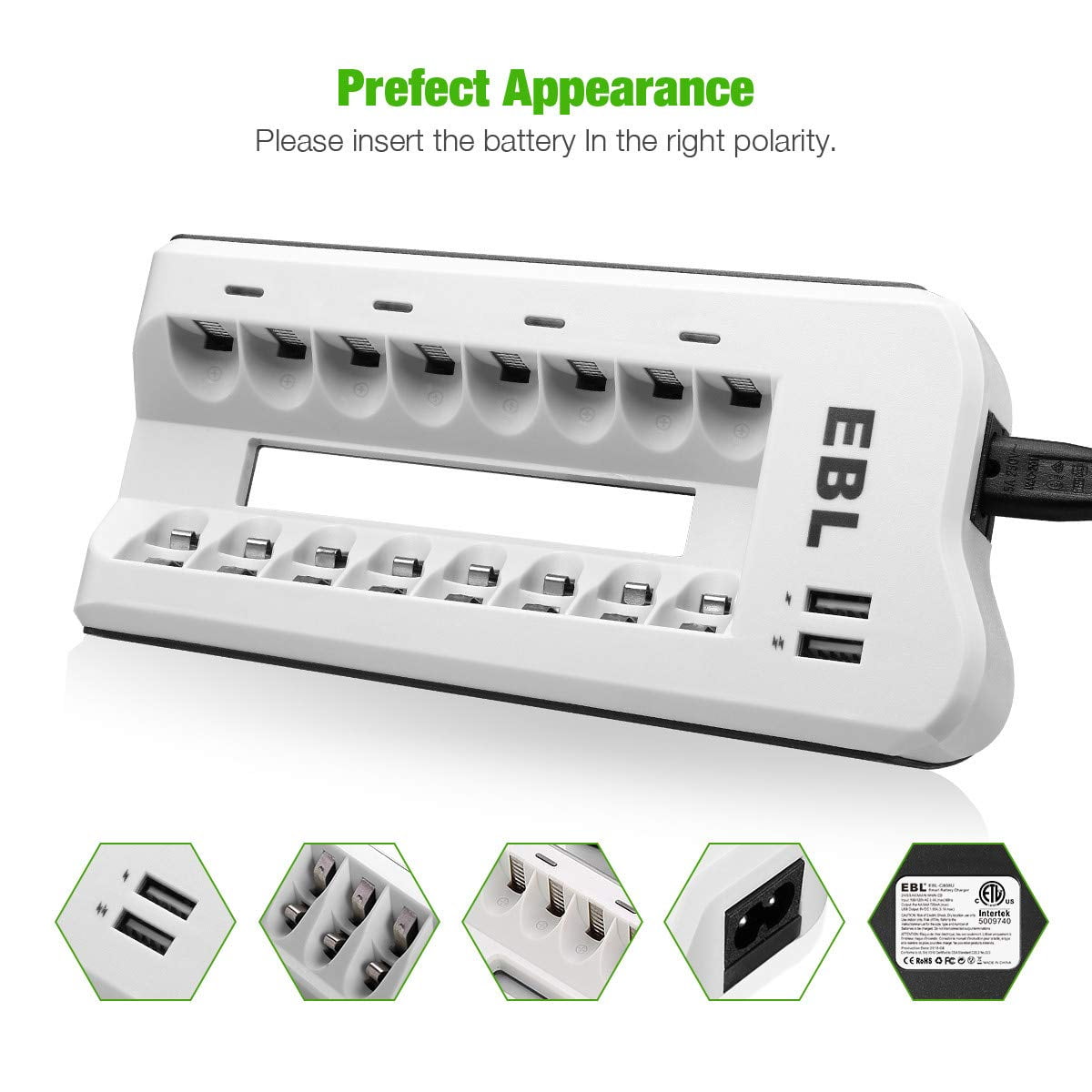EBL 4x AA Rechargeable Batteries 2800mAh NiMh & 4x AAA Ni-MH Batteries 1100mAh & 8-Bay Battery Charger with 2 USB Port