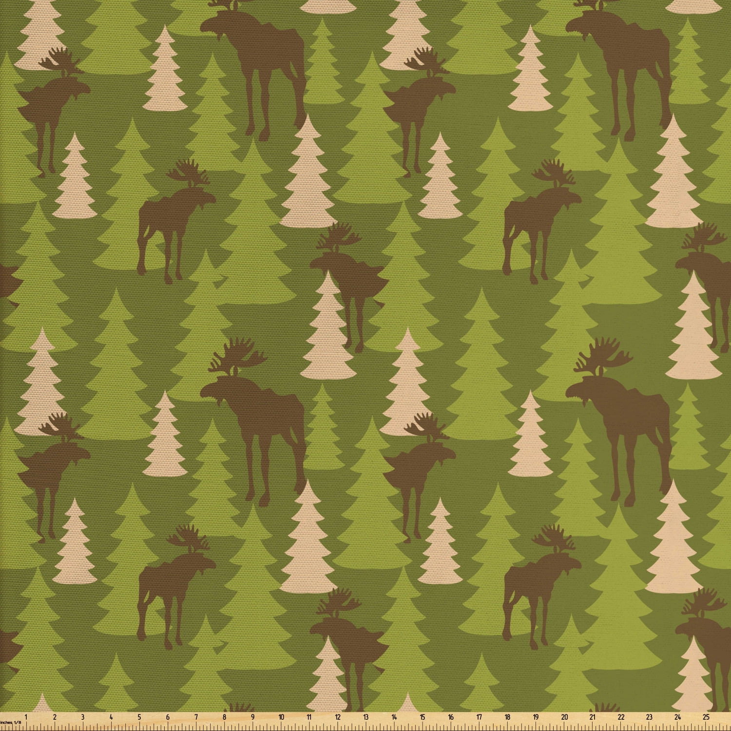 Deer Fabric by The Yard, Animals in the Forest Mooses and Pine Trees