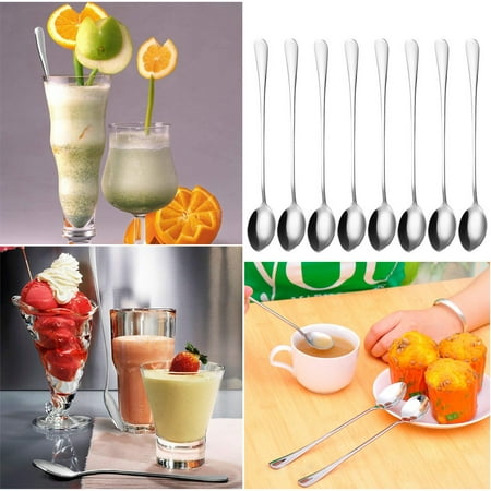 

Feiboyy 8Pcs Coffee Kitchen Handle Spoons Tools Flatware Silver Long Gadget Drinking Kitchen，Dining & Bar