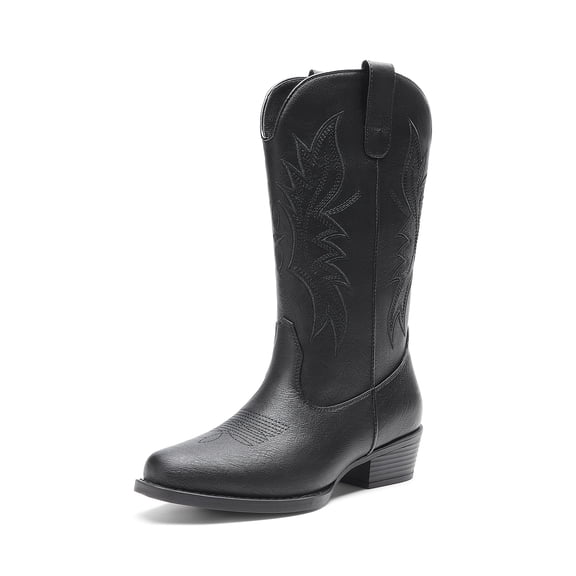 DREAM PAIRS Women's Cowboy Boots Mid Calf Chunky Heel Embroidery Stitched Cowgirl Western Boots
