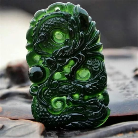 HOOUN New jewelry Black Green Jade statue Dragon Natural Pendant Necklace