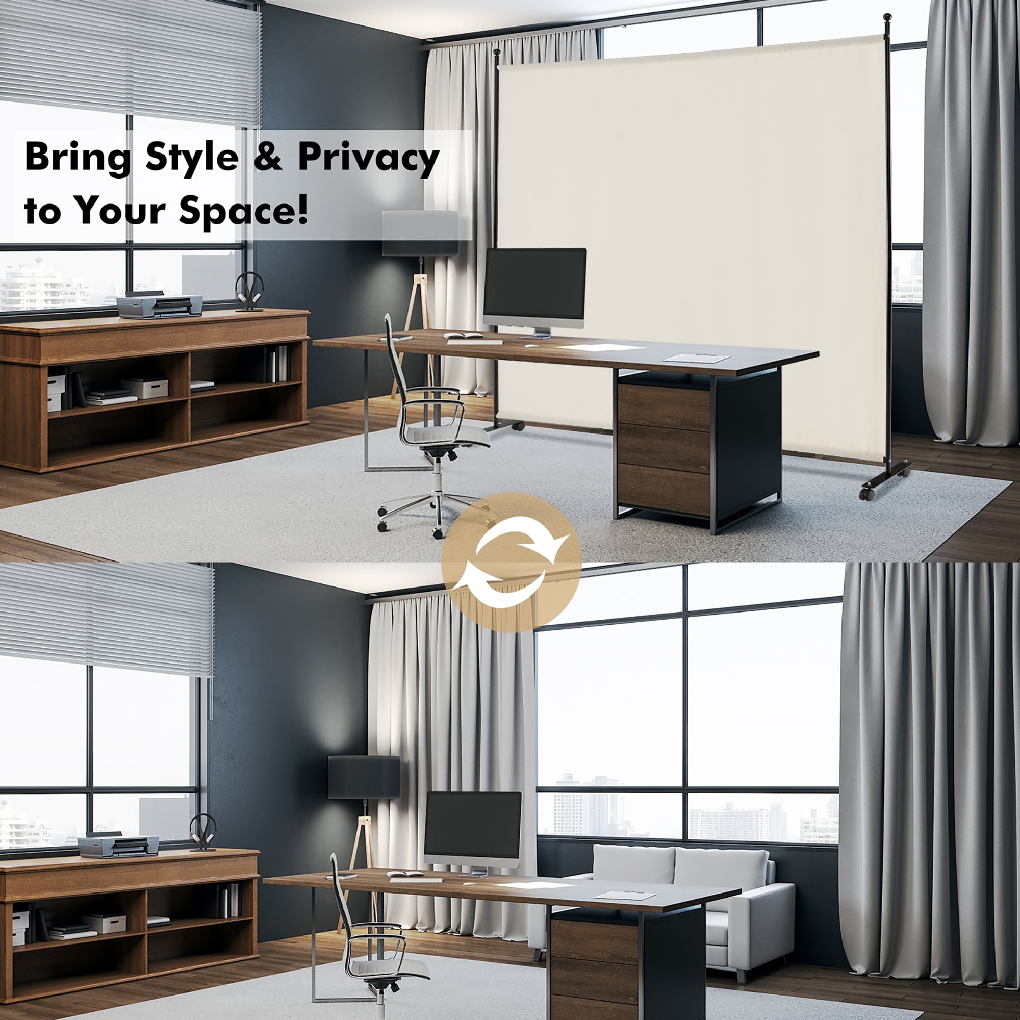 Costway 6FT Single Panel Room Divider with Wheels Rolling Fabric Partition Privacy Screen White