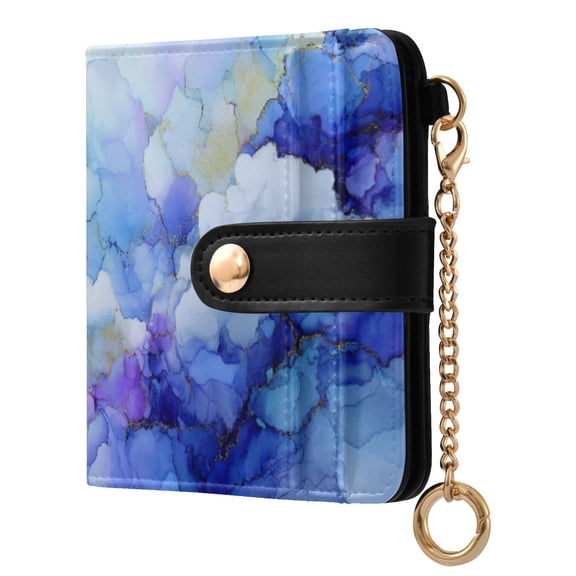 Womens Wallet PU Leather Bifold Small Purse with RFID Blocking Credit Card Holder Blue Ink Clouds