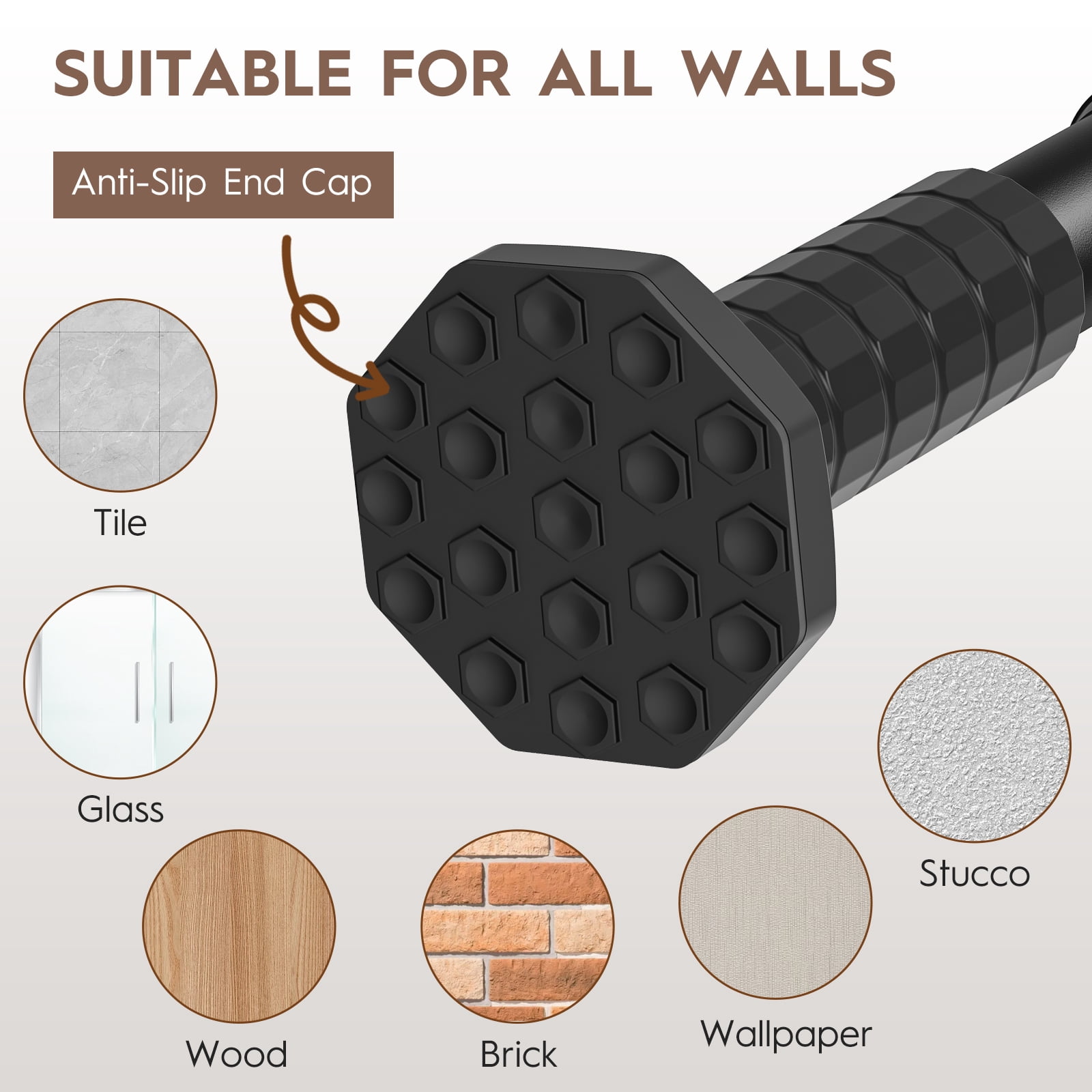 GIRACOA Octagon Tension Curtain Rod 51-168 Inches, Heavy Duty No Drill Adjustable Rod with 12 Rings, Matte Black