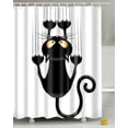 thumbnail image 1 of Cortina De Ducha De Bricolaje, Divertido Patrón De Gato, Con Ganchos (gato negro, 150x180) oso de fresa Electrónica, 1 of 5