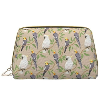 Cute Parrot On Branch Makeup Bag, Large Capacity Travel Cosmetic Bag for Women Girls- Travel Toiletry Bag Leather Portable Waterproof Makeup Case Organizer with Handle
